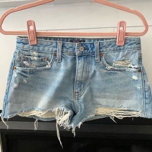 Distressed light wash denim shorts